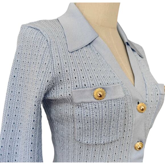 Self-Portrait Blue Pointelle Knit Mini Dress L - Picture 7 of 12